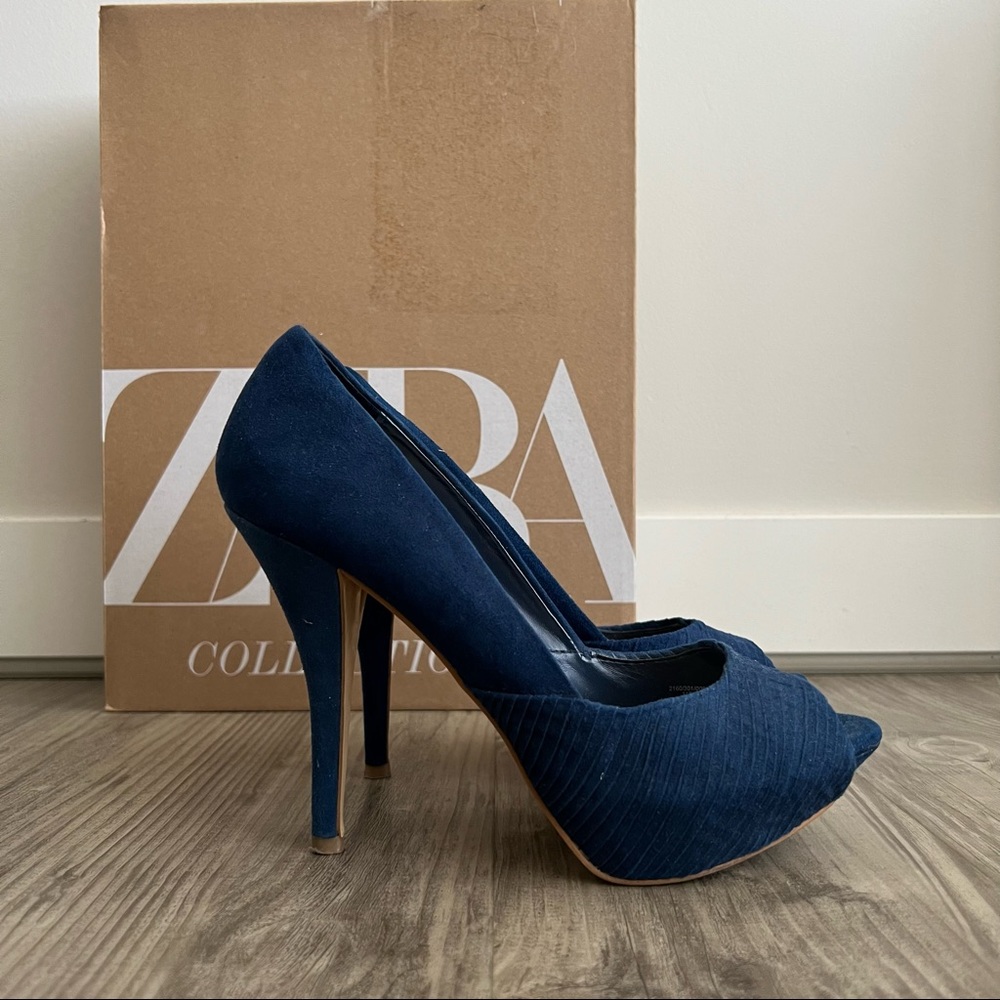 ZARA • Blue Suede Shoes Platform Heel Sandal